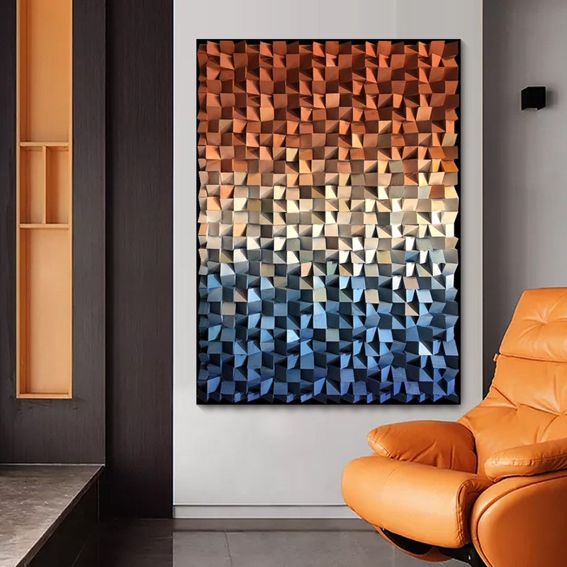 特价工艺画_橙色装饰画渐变木块马赛克工艺抽象创意个性走廊装置客厅