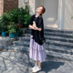 撞色拼接黑色T恤连衣裙女2025年夏季新款韩系超好看宽松显瘦长裙
