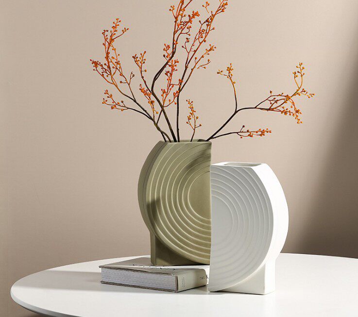 雅图家居 陶瓷花瓶不规则摆件 样板间客厅干花插花器软装饰品