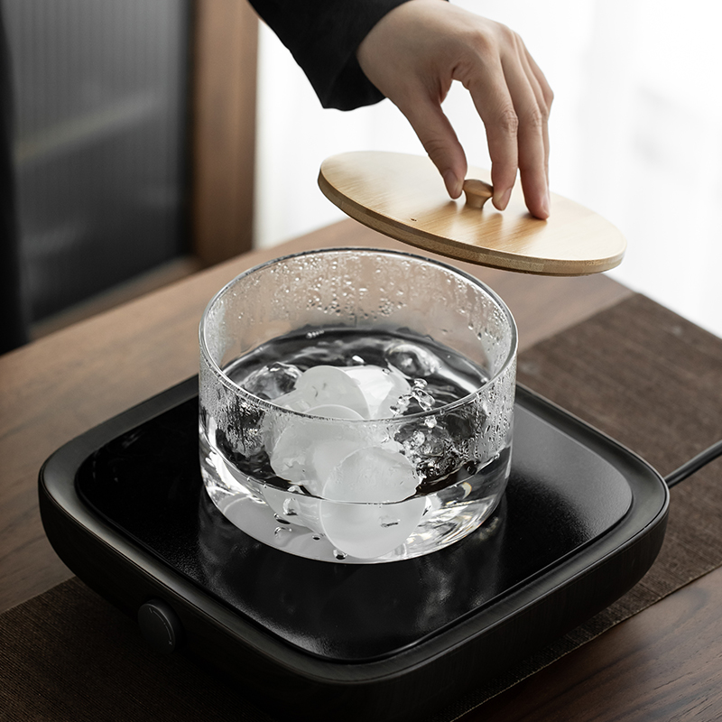 耐热玻璃水盂茶洗缸带盖笔洗家用大号茶具配件建水收纳盘水洗
