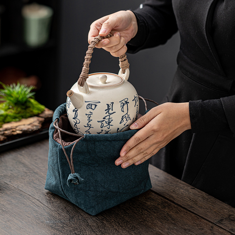 严选大号提梁壶袋 围炉煮茶旅行便携铜壶收纳袋加厚日本铁壶茶具