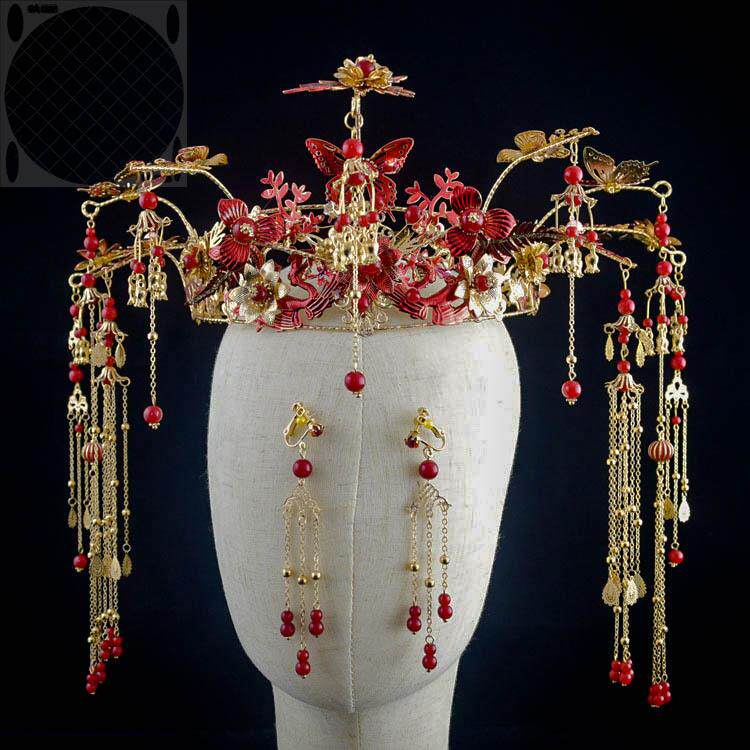 头饰金色面帘凤冠结婚秀禾大气秀禾服流苏古装中式饰品步摇新娘&r