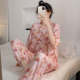 带胸垫防凸点月子家居服夏季绵绸空调服睡衣女套装妈妈宽松棉绸