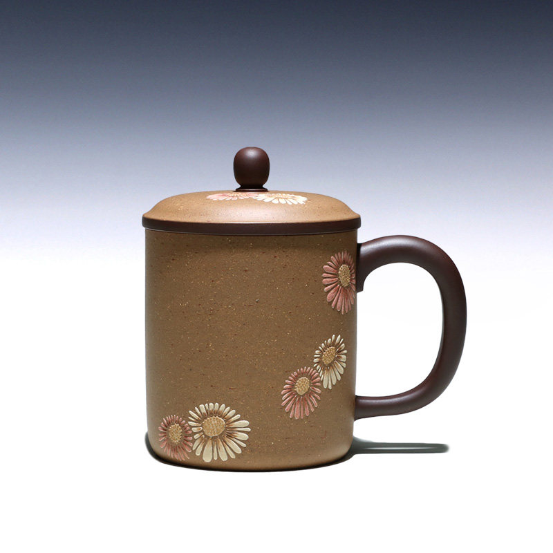 不亦乐壶宜兴原矿紫砂杯手工品茗杯紫泥粉浆刻绘主人杯150cc