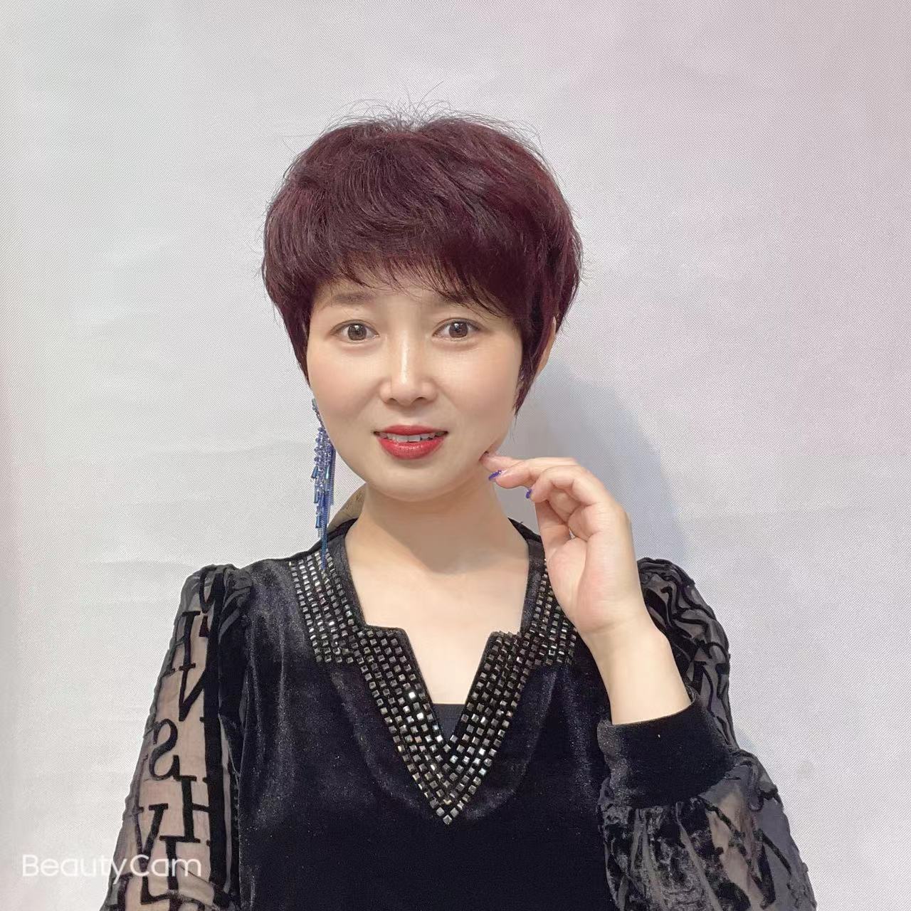 诗诺格假发纹理烫经典短发女士高品质手工钩织发套婆婆妈妈发型