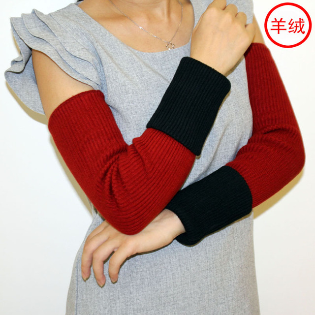 秋冬季手臂套加长双层加厚女手套套袖针织羊绒毛线袖套保暖假袖子