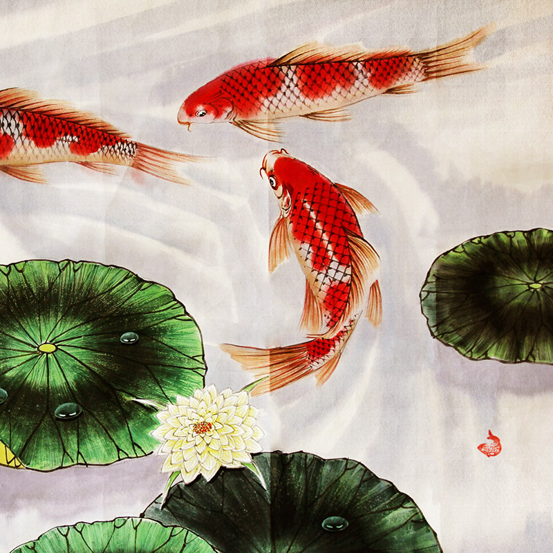 (朝鲜)金成明1.93米《锦鲤戏莲》平壤美术大学 麦子印象馆1199