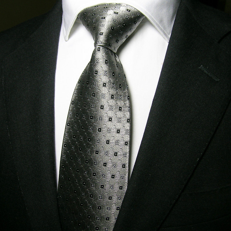 ptahatum宴会领带银色方格商务桑蚕丝领带男正装商务结婚领带