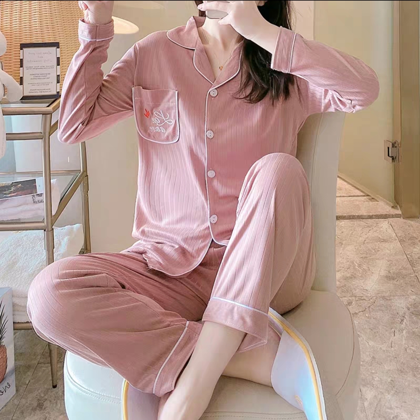 新款睡衣女春秋款纯棉ins时尚睡衣网红长袖女士妈妈家居服套装