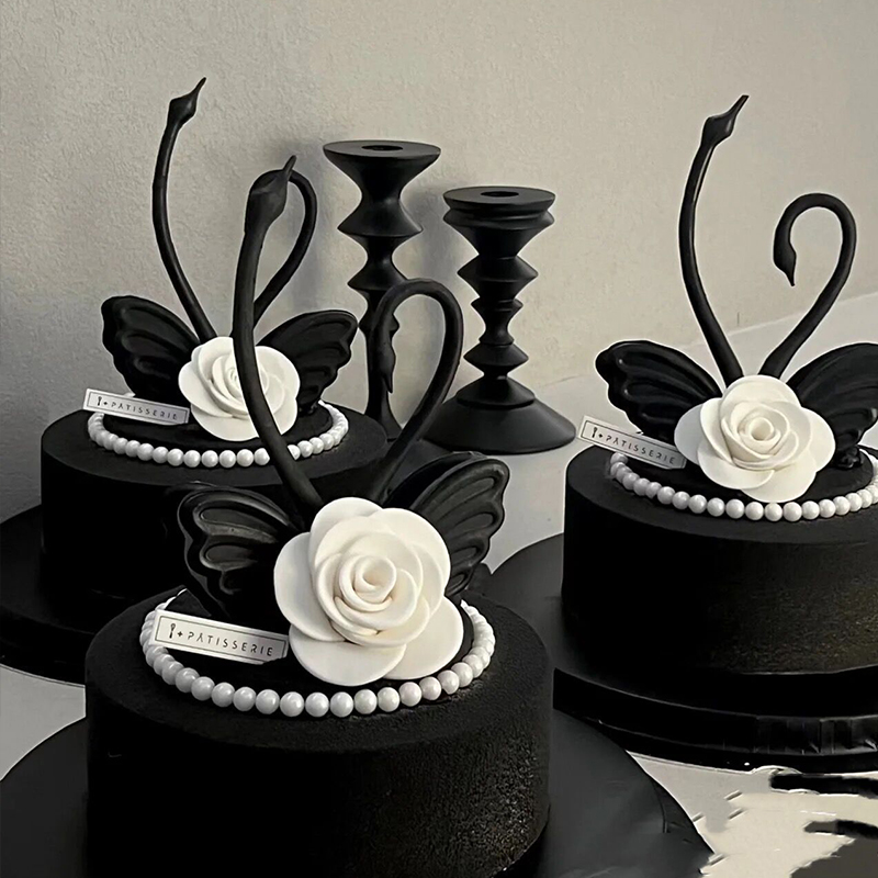黑色天鹅情人节蛋糕装饰摆件网红生日