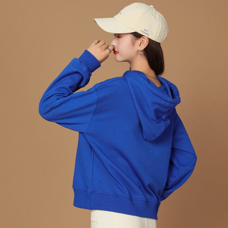 克莱因蓝连帽卫衣女2022年新款春秋高级宝蓝色小个子短款上衣外套
