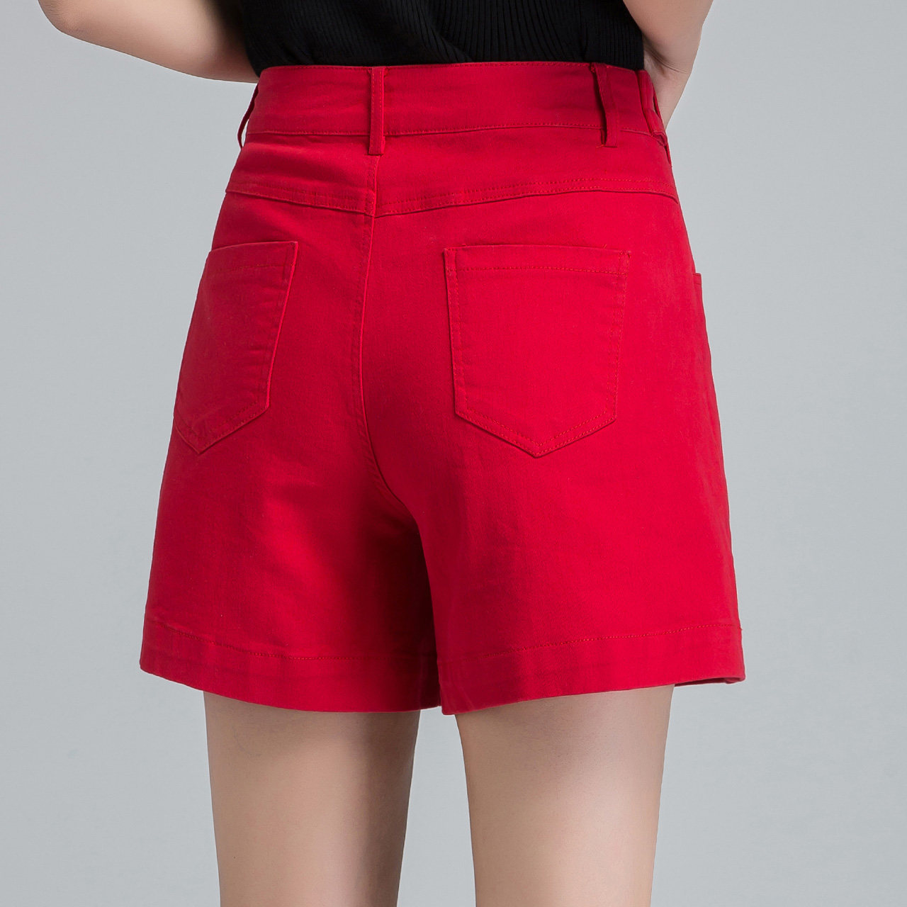 红色牛仔短裤女夏季薄款高腰宽松a字休闲四分五分裤2022新款中裤