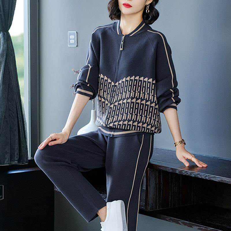 洋气大码女装胖mm减龄休闲运动服套装高级感秋冬季胖mm针织两件套