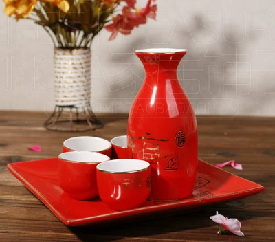 Lễ hội Lễ hội Bộ đồ gốm sứ đỏ Jinfu Trung Quốc Bộ quà tặng Bộ rượu vang 6 món - Rượu vang