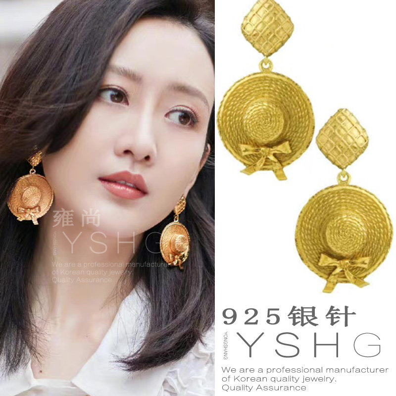 热销明星大侦探同款_王鸥同款耳环 中古草帽耳饰复古气质耳钉女轻奢