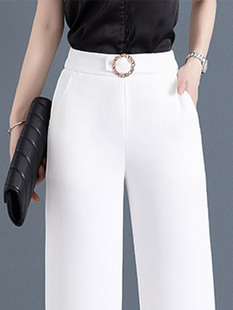 白色阔腿裤女2024新款牛奶丝西装裤高腰垂感冰丝直筒夏天薄款裤子