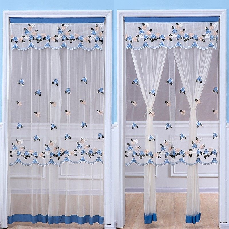 免打孔双层纱门帘夏季防窥隔断帘夏天防蚊帘网纱隐私通风家用双层