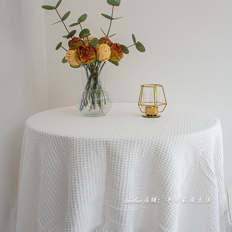 桌布白色ins风日系高级感书桌化妆桌甜品台布置拍照方桌圆桌台布