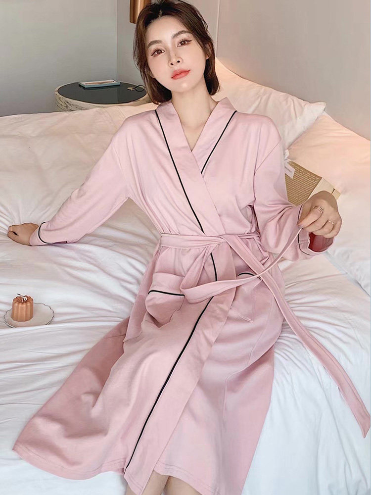 春秋夏季加大码长款网红睡袍男女浴服纯棉长袖睡衣全棉美容院浴袍