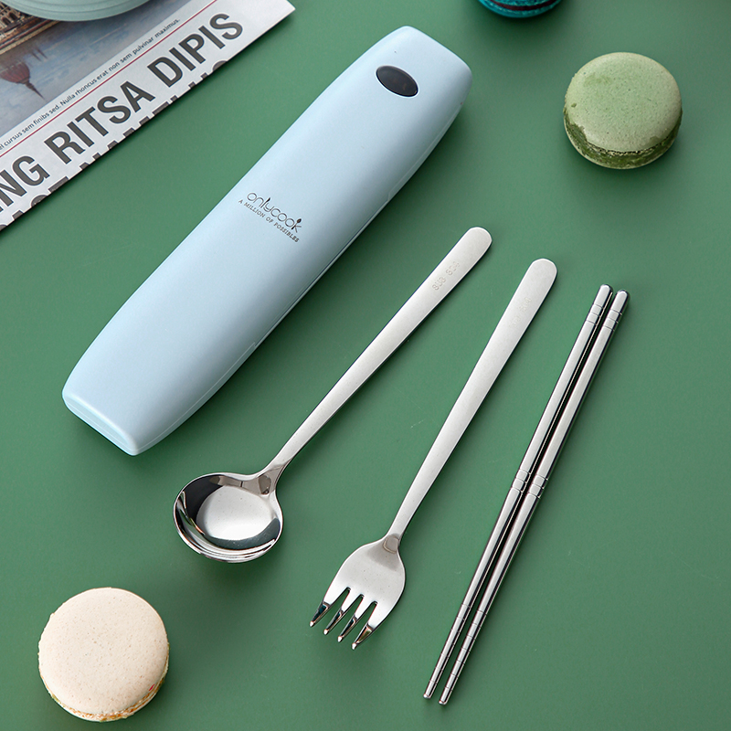 onlycook消毒紫外线杀菌便携餐具学生不锈钢筷子勺子套装收纳盒