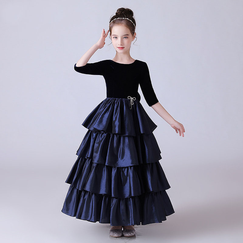 小提琴演出服女孩女生独唱女童钢琴冬季礼服少女礼服裙高级质感