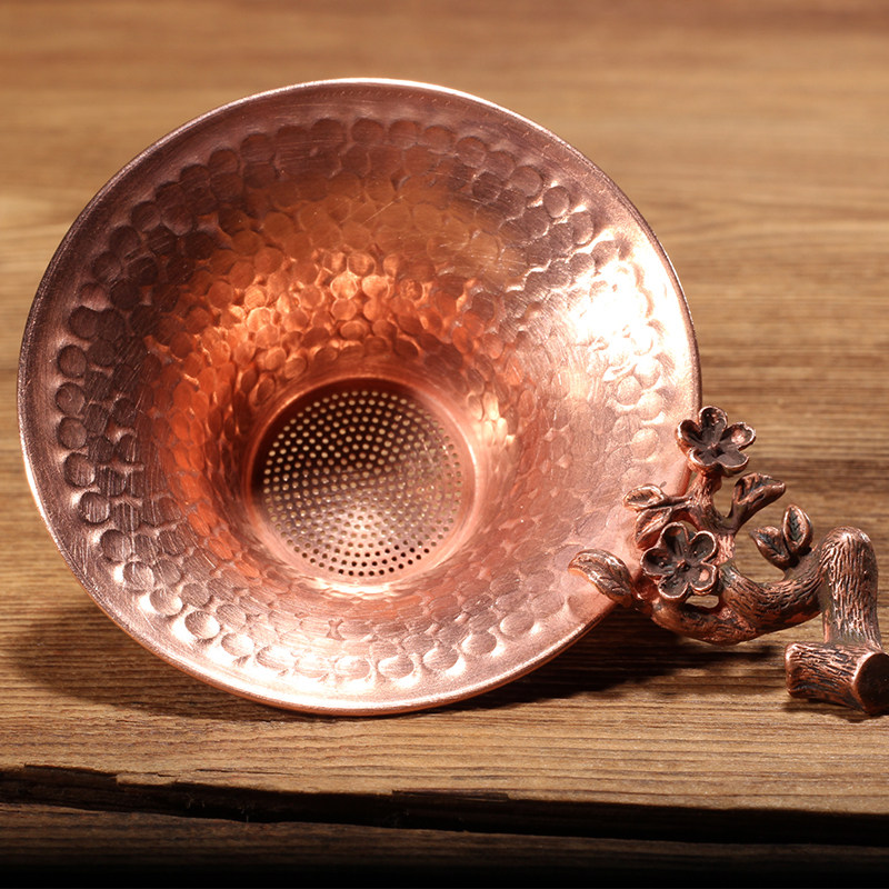 铜茶滤茶漏紫铜茶叶漏纯手工茶漏红铜茶则茶叶过滤铜茶过滤器茶具