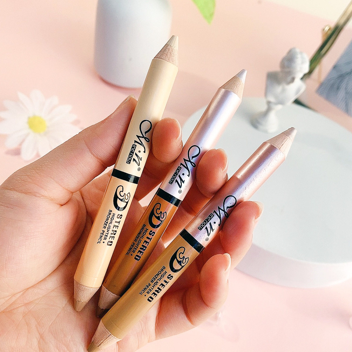 双色修容棒遮瑕棒_美诺高光修容笔卧蚕笔眼妆哑光自然阴影遮瑕双头