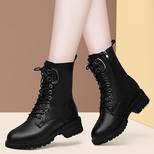 女士马丁靴真皮加绒中筒2021新款时尚皮靴n301