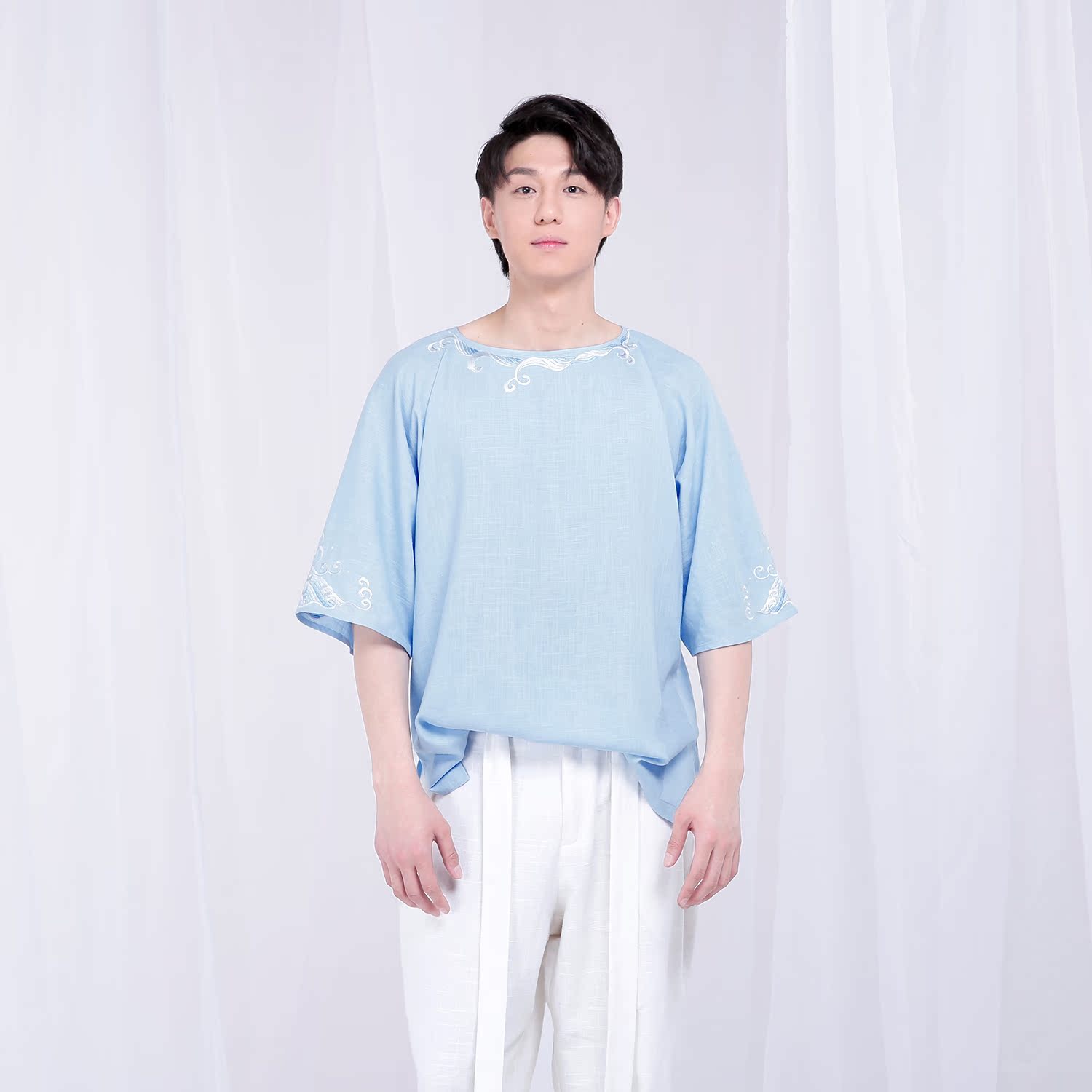【静若心莲】DTS-0012刺绣男高端t恤帅气2019夏季刺绣棉麻宽松在类目 男装, T恤中 - 来自Buy2taobao.com提供专业的淘宝代购服务