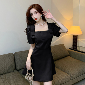 Bow tie high waist thin black skirt dress summer