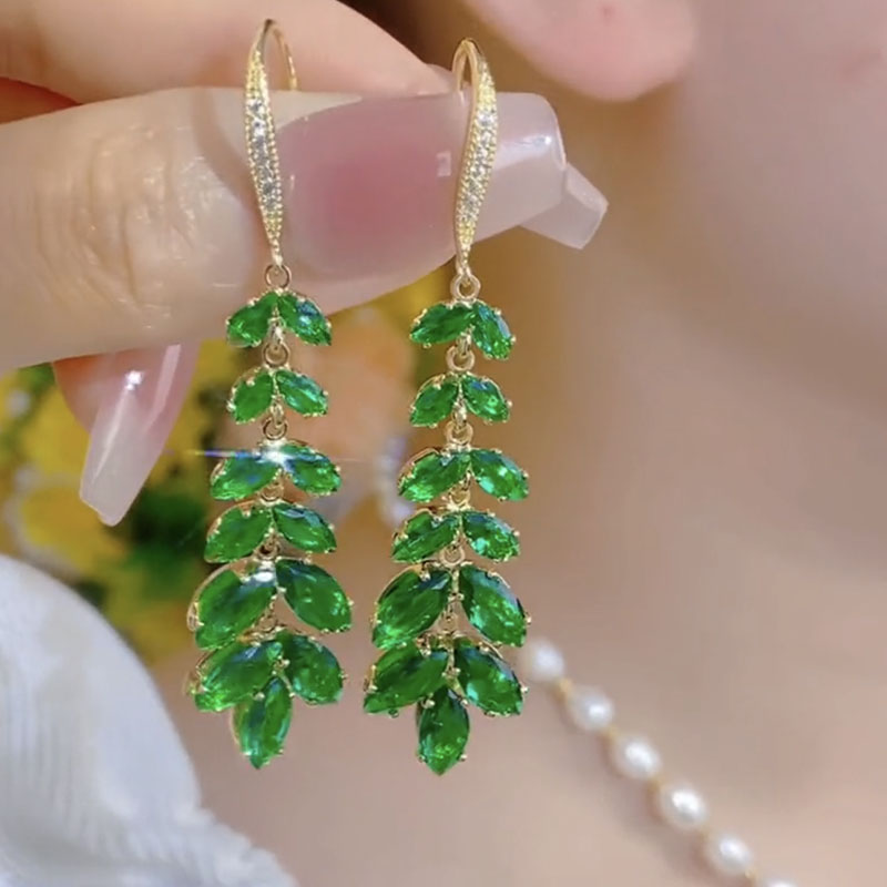 气质祖母绿水晶耳环精致时尚百搭高级