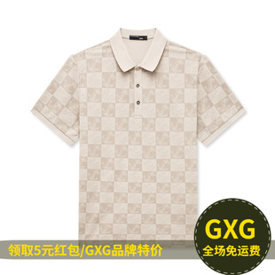 GXG 夏新品个性时尚满印棋盘格印花男Polo衫短袖GED12416532