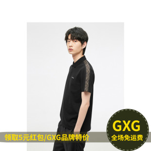 GXG 男装黑色精致刺绣简约透气商务短袖polo衫夏新品G10E1240528B