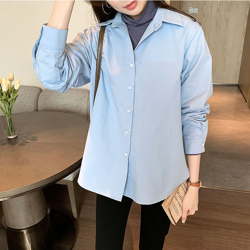 2021秋冬季新款加绒蓝色衬衫女内搭加厚叠穿夹棉打底衫一体绒衬衣