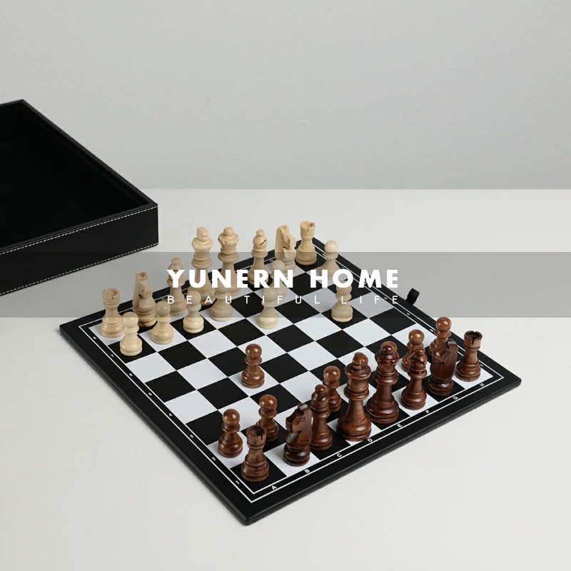 新品欧式现代简约国际象棋便携实木棋子儿童益智摆件样板间书房装
