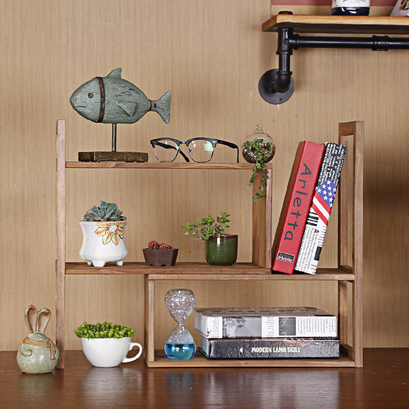 置物架多层飘窗餐桌桌面桌上实木小书架收纳架木架子木质书桌台上