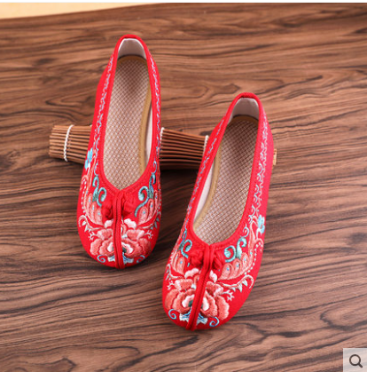 2020古代夏汉服鞋平底鞋老北京牛筋底单鞋布鞋女民族风刺绣花鞋