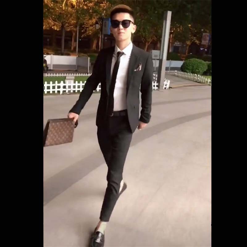 社会精神小伙西服套装男秋季韩版夜店潮流西装裤修身帅气休闲外套-阿