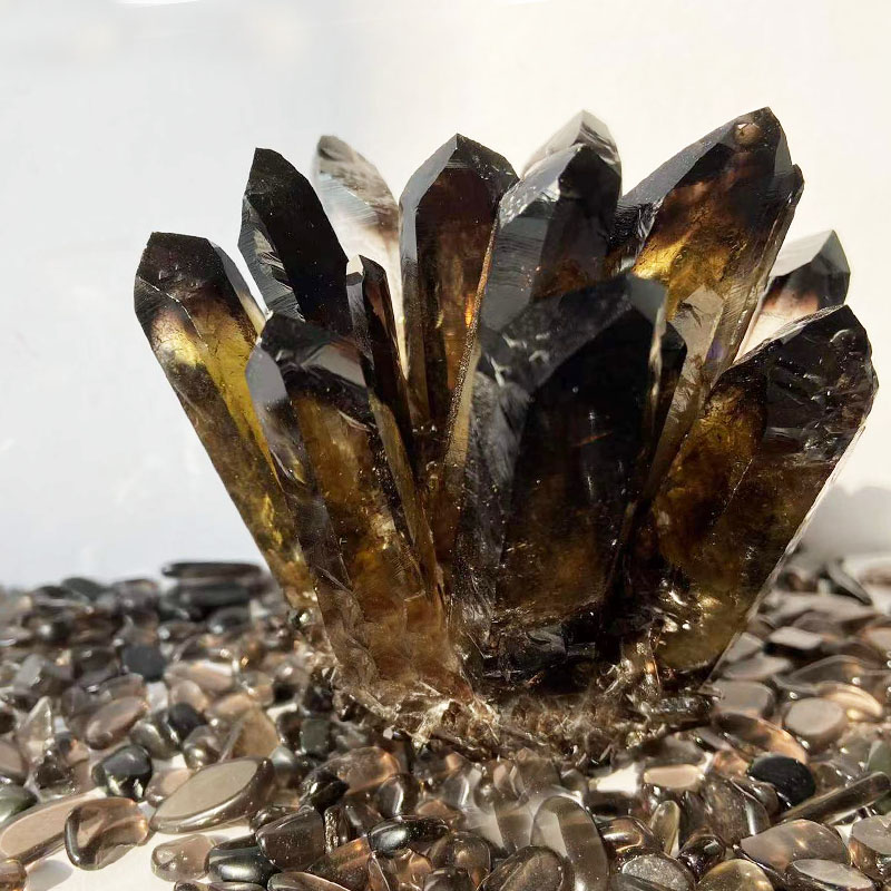 天然茶水晶簇黑水晶原石消磁石居家客厅摆件稀有矿石标本装饰供佛