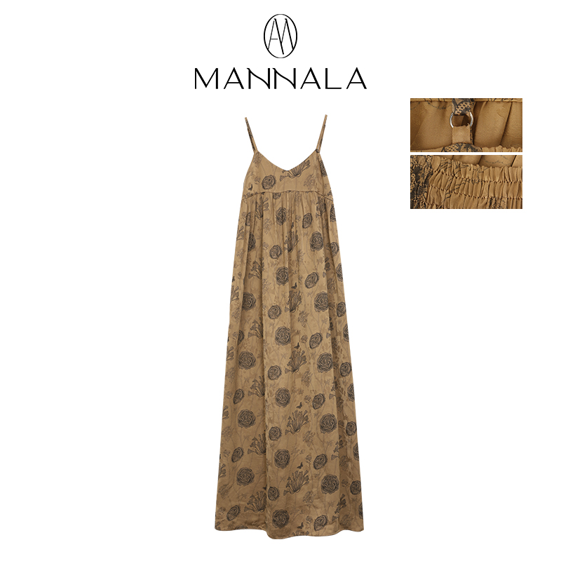 MANNALA丨“繁花”人丝气质莲花吊带度假连衣裙 Q8015