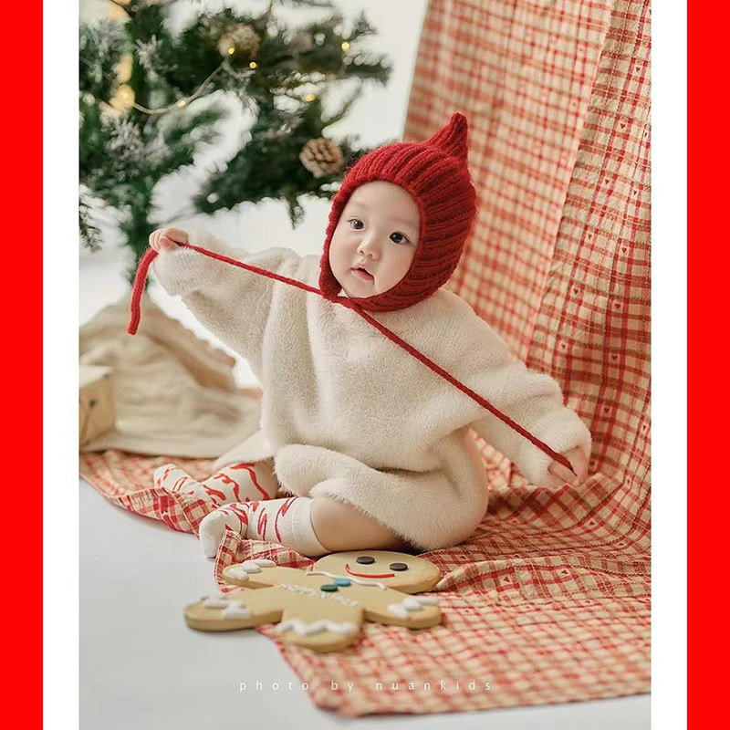 圣诞节周岁拍照道具婴儿宝宝百天照拍照衣服百日照婴儿装在家拍