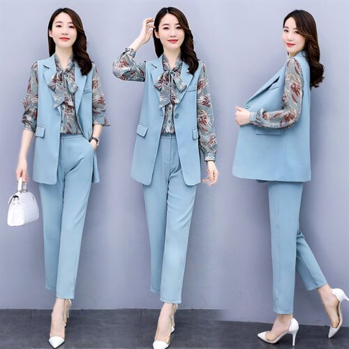 深依度2022春装新款女装三件套春季时尚气质休闲马甲套装  2053