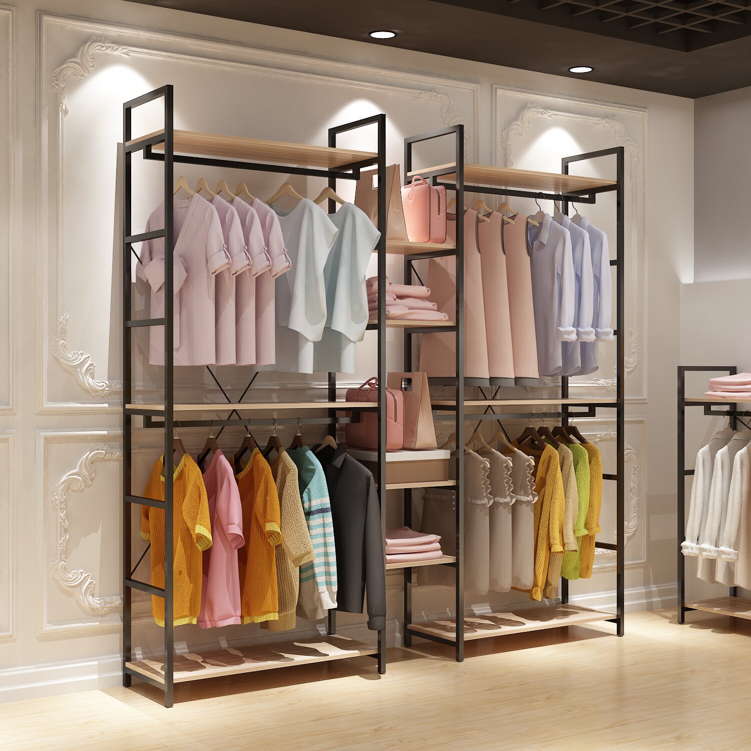 服装店展示架落地式衣架商场调节男女童装双层挂衣货架衣帽架组合