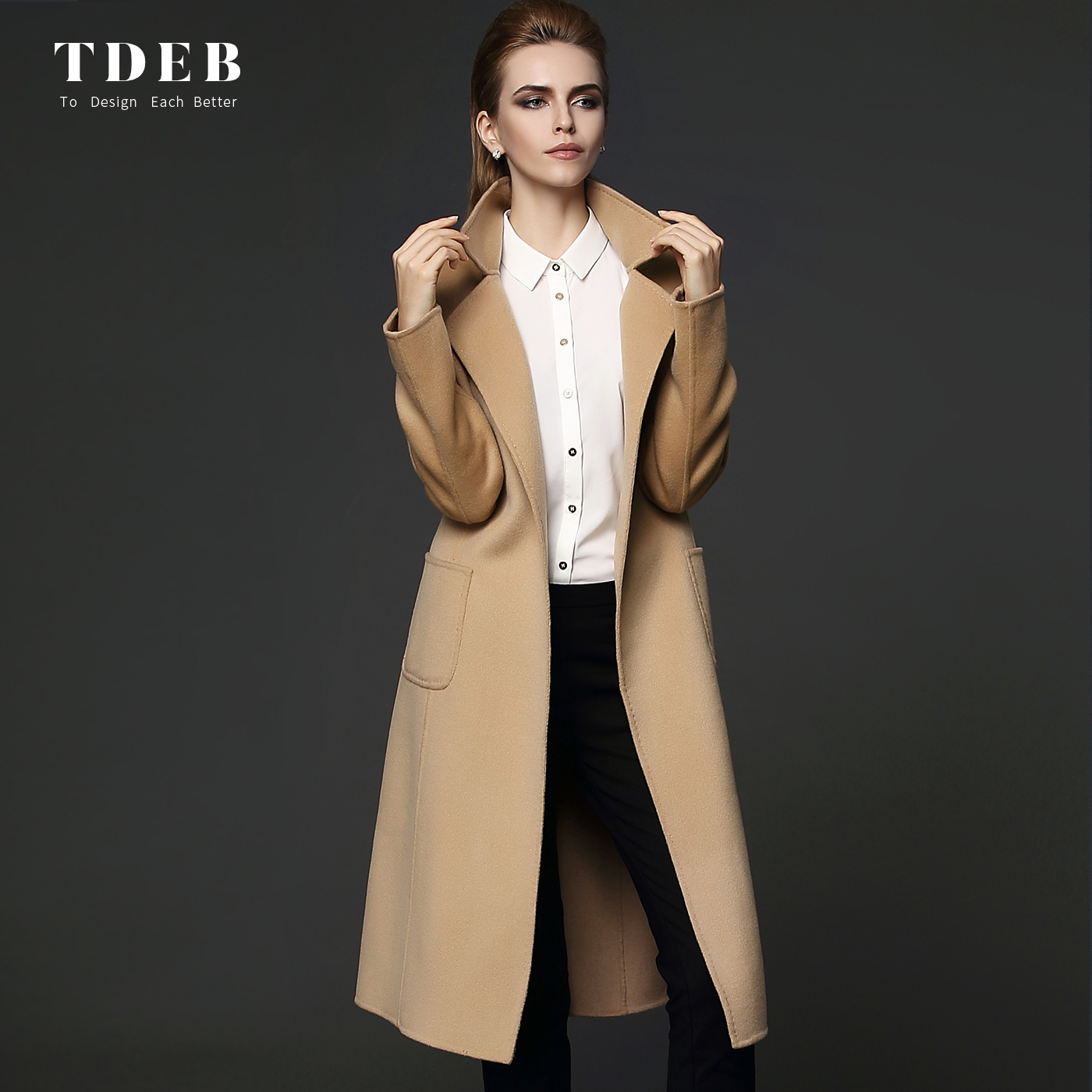 双面羊绒大衣女士中长款冬季时尚大牌修身显瘦高端系带羊毛呢外套