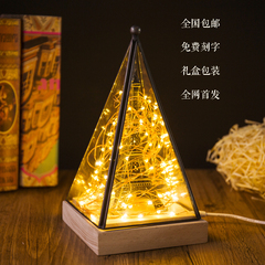 圣诞树创意灯巴黎铁塔夜灯火树银花台灯新年节日送礼复古实木灯