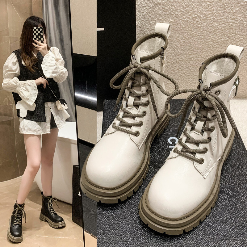 马丁靴女款白色靴子2022年新款秋季女鞋搭配裙子的短靴英伦风夏款