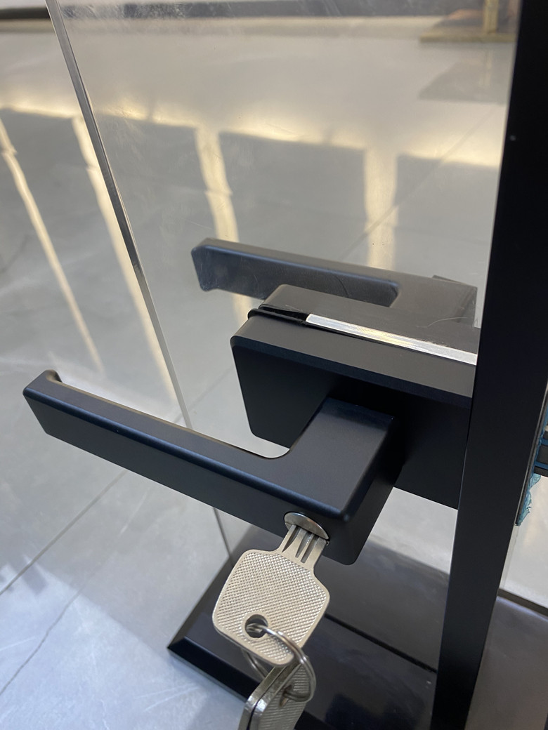 平开门锁新款立帆极窄16边框铝合金黑色带钥匙通用型玻璃门执手锁