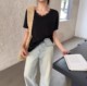 2024夏季Beyourself新款v领前后两穿宽松显瘦小心机蕾丝拼接T恤女