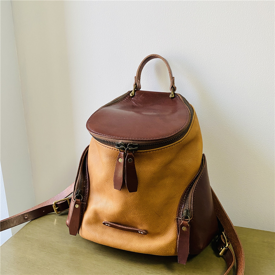 原创手工做旧复古背包女双肩植鞣牛皮机车阿美咔叽小众个性旅行潮