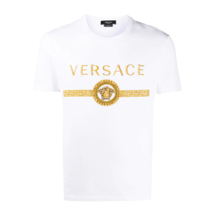 Versace/范思哲新款美杜莎回纹刺绣镶钻圆领套头短袖T恤 A87372